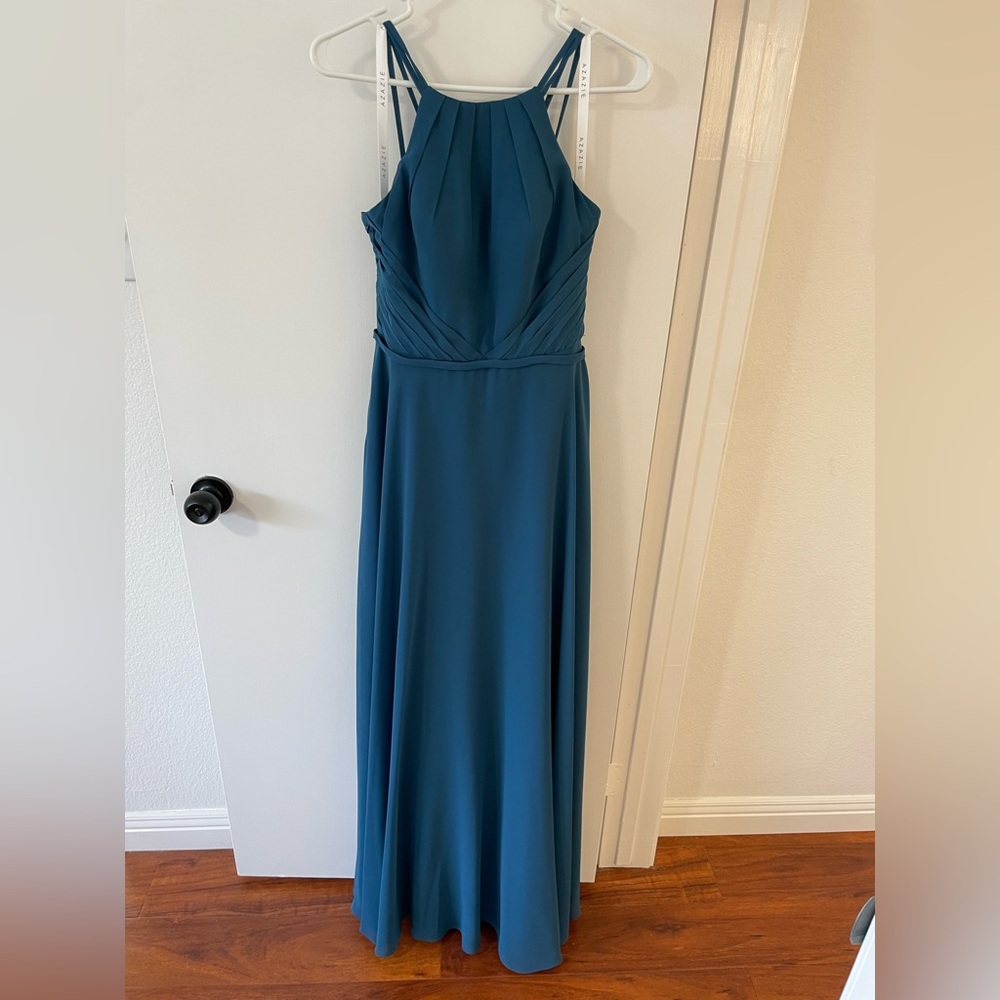 Azazie Melinda bridesmaid dress in Ink Blue, size A4